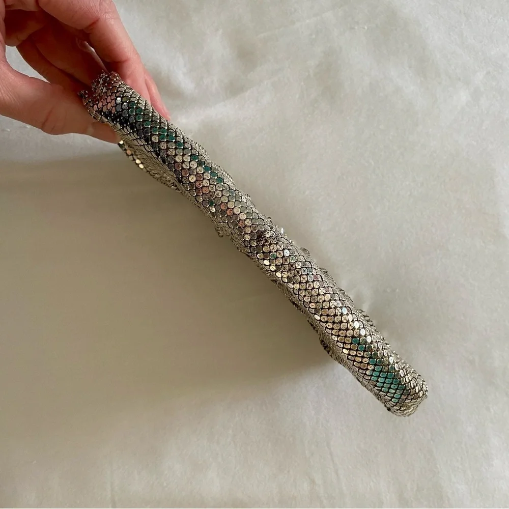 Whiting & Davis Co. Vintage Silver Mesh Evening Bag Clutch Rhinestone Closure